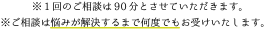 ※1回のご相談は90分とさせていただきます。※ご相談は悩みが解決するまで何度でもお受けいたします。
