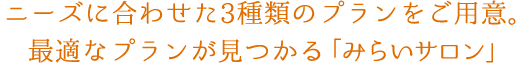 ニーズに合わせた3種類のプランをご用意。最適なプランが見つかる「みらいサロン」